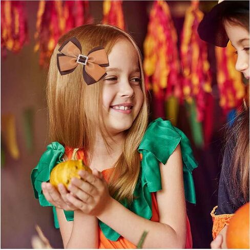 Girls Halloween Pumpkin Hair Clip Hair Bow Hairpin Halloween Hair Accessories for Women Toddler Kids WJR39 (Brown Turkey) in Kuwait