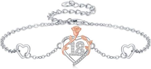 15th/16th/18th/50th/60th/80th Birthday Gifts for Women Daughter Wife Mom 925 Sterling Silver 18 Year Old Birthday Gifts Heart Rose Flower Adjustable Bracelet Mothers Day Anniversary Christmas Jewelry in Saudi Arabia
