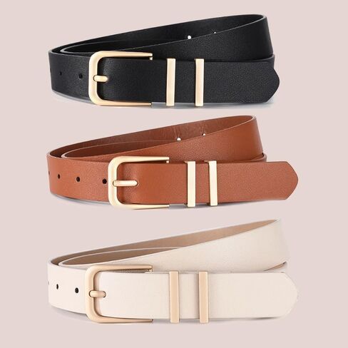 Women's Double Loop Pin Buckle Belt 1 Pack Available in Black White Brown in Saudi Arabia