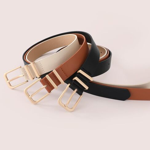 Women's Double Loop Pin Buckle Belt 1 Pack Available in Black White Brown in Saudi Arabia