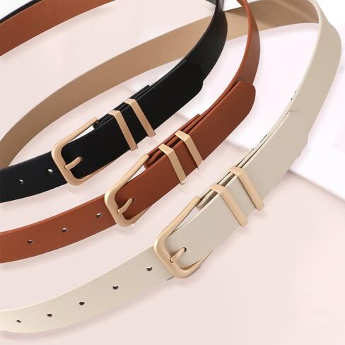 Women's Double Loop Pin Buckle Belt 1 Pack Available in Black White Brown in Saudi Arabia
