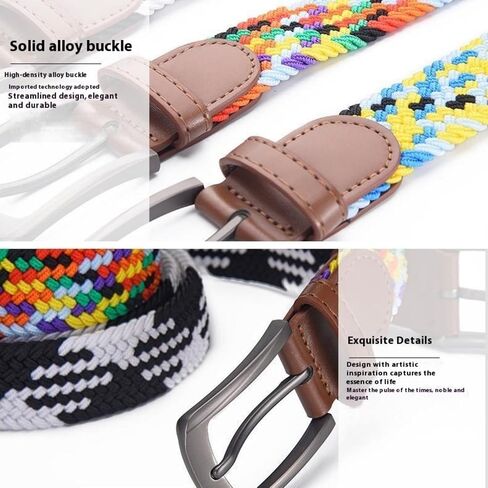 Woven Pants Belt Men's Braided Stretch Belt Woven Elastic with Trim and Metal Buckle for Casual and Formal Wear in Saudi Arabia