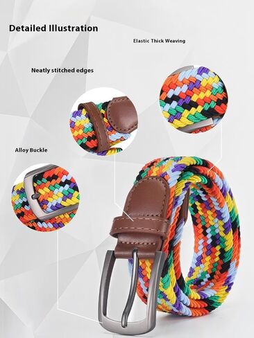 Woven Pants Belt Men's Braided Stretch Belt Woven Elastic with Trim and Metal Buckle for Casual and Formal Wear in Saudi Arabia