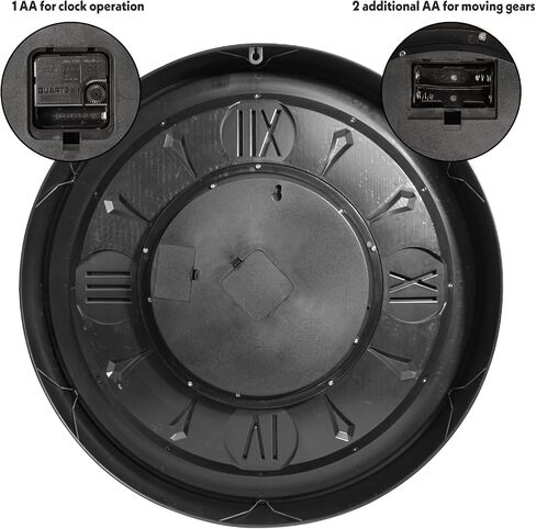 October Elf 24 Inch Wall Clock with Moving Gears Large Industrial Steampunk Metal Clock Antique Gold Oversized Farmhouse Decor Wall Clock for Living Room Home Office(Brown with Roman Numerals) in Saudi Arabia