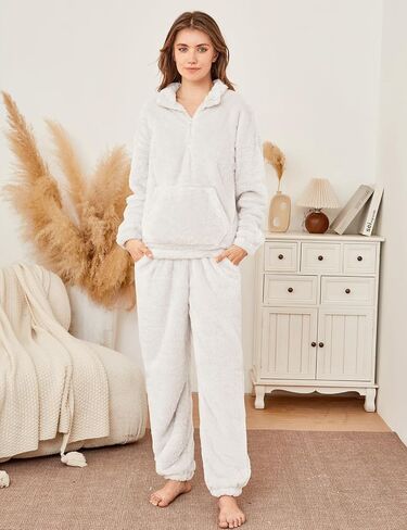 PEHMEA Winter Warm Fluffy Pajamas Sets for Women, Cozy Half Zip Pullover with Fleece Pjs Pants Thermal Sleepwear Loungewear in Saudi Arabia