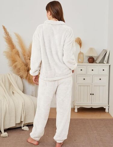 PEHMEA Winter Warm Fluffy Pajamas Sets for Women, Cozy Half Zip Pullover with Fleece Pjs Pants Thermal Sleepwear Loungewear in Saudi Arabia