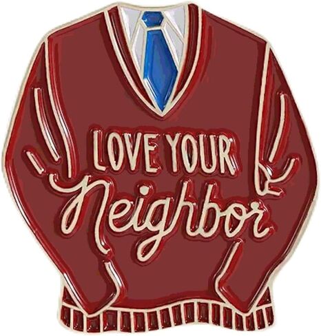 Mr. Rogers Love Your Neighbor Red Enamel Pin, Iconic Cardigan Design in Saudi Arabia