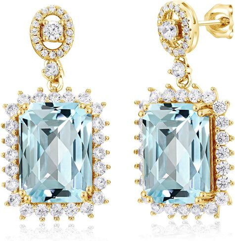 Gem Stone King 18K Yellow Gold Plated Silver Purple Amethyst Dangle Earrings For Women (13.10 Cttw, Gemstone February Birthstone, Emerald Cut 14X10MM) in Saudi Arabia