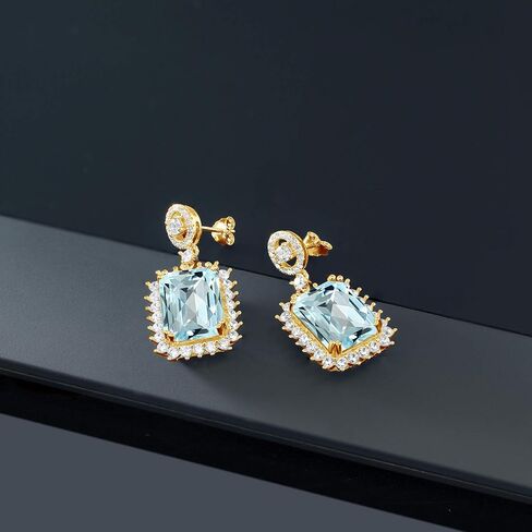 Gem Stone King 18K Yellow Gold Plated Silver Purple Amethyst Dangle Earrings For Women (13.10 Cttw, Gemstone February Birthstone, Emerald Cut 14X10MM) in Saudi Arabia