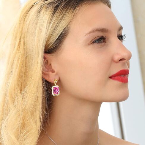 Gem Stone King 18K Yellow Gold Plated Silver Purple Amethyst Dangle Earrings For Women (13.10 Cttw, Gemstone February Birthstone, Emerald Cut 14X10MM) in Saudi Arabia