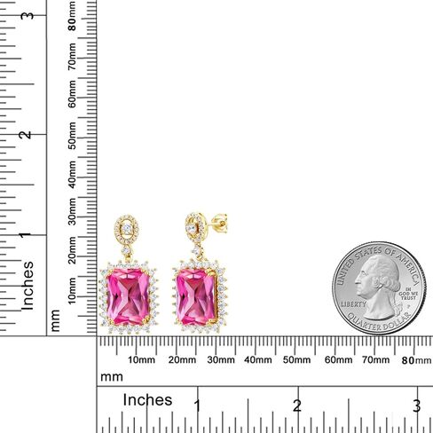 Gem Stone King 18K Yellow Gold Plated Silver Purple Amethyst Dangle Earrings For Women (13.10 Cttw, Gemstone February Birthstone, Emerald Cut 14X10MM) in Saudi Arabia