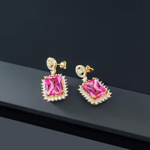 Gem Stone King 18K Yellow Gold Plated Silver Purple Amethyst Dangle Earrings For Women (13.10 Cttw, Gemstone February Birthstone, Emerald Cut 14X10MM) in Saudi Arabia
