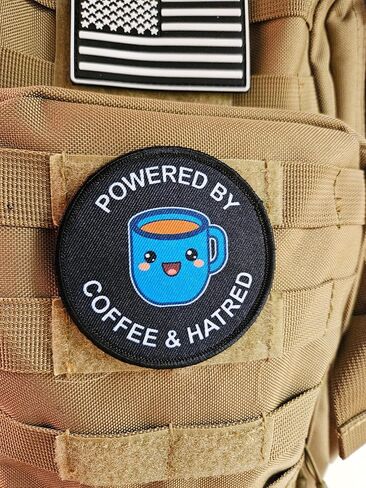 Powered by Coffee and Hatred Meme 3" Circle Removable Morale Patch with Hook and Loop Backing in Saudi Arabia