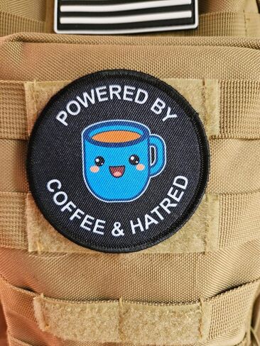 Powered by Coffee and Hatred Meme 3" Circle Removable Morale Patch with Hook and Loop Backing in Saudi Arabia