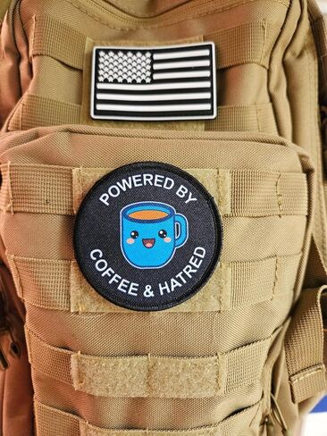 Powered by Coffee and Hatred Meme 3" Circle Removable Morale Patch with Hook and Loop Backing in Saudi Arabia