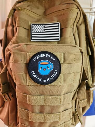 Powered by Coffee and Hatred Meme 3" Circle Removable Morale Patch with Hook and Loop Backing in Saudi Arabia