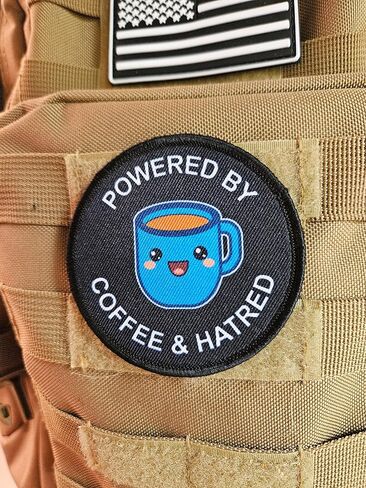 Powered by Coffee and Hatred Meme 3" Circle Removable Morale Patch with Hook and Loop Backing in Saudi Arabia