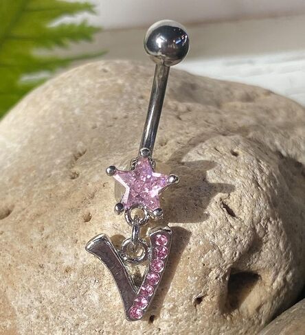 1 Piece Unique Initial Metro Style Pink CZ Gems Belly Ring - Navel Letter - Body Jewelry in Saudi Arabia