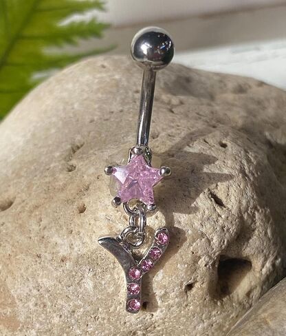 1 Piece Unique Initial Metro Style Pink CZ Gems Belly Ring - Navel Letter - Body Jewelry in Saudi Arabia