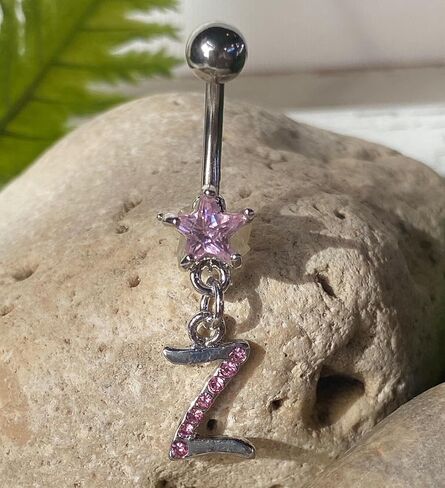 1 Piece Unique Initial Metro Style Pink CZ Gems Belly Ring - Navel Letter - Body Jewelry in Saudi Arabia