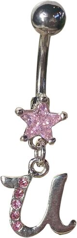 1 Piece Unique Initial Metro Style Pink CZ Gems Belly Ring - Navel Letter - Body Jewelry in Saudi Arabia