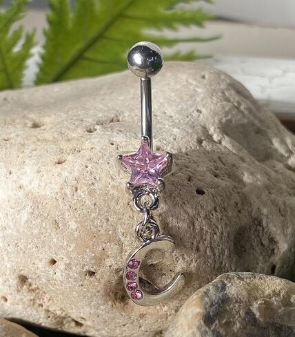 1 Piece Unique Initial Metro Style Pink CZ Gems Belly Ring - Navel Letter - Body Jewelry in Saudi Arabia