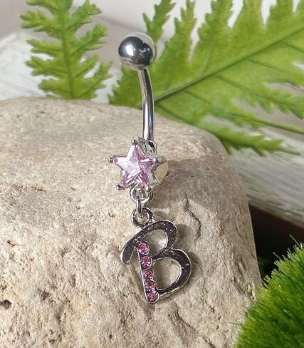 1 Piece Unique Initial Metro Style Pink CZ Gems Belly Ring - Navel Letter - Body Jewelry in Saudi Arabia