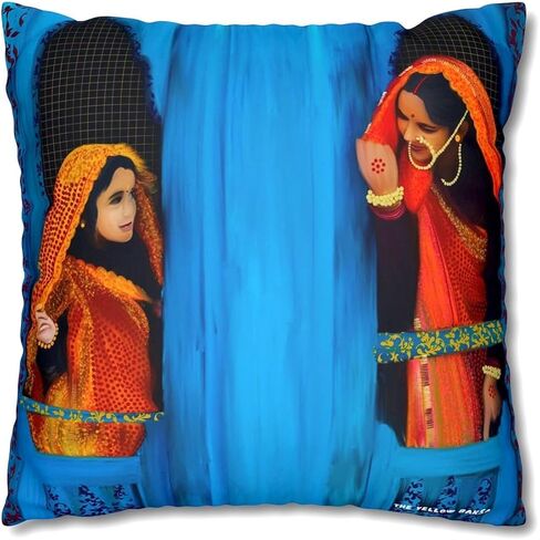 Namaste Woman Cushion Cover 18x18 | Rajasthani Traditional Decor | Colorful Desi Home Accent | Unique Housewarming Gift | Boho Indian Throw Pillow in Saudi Arabia