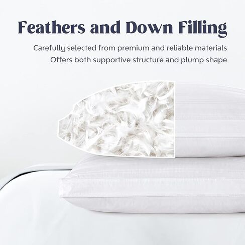 puredown® Goose Feather Down Pillow with 2 Pillowcases, Soft Fluffy Medium Firm Luxury Hotel Collection Pillow for Sleeping, Bed Pillows Queen Size Set of 2 for Side Back, Stomach or Sleeper. in Kuwait