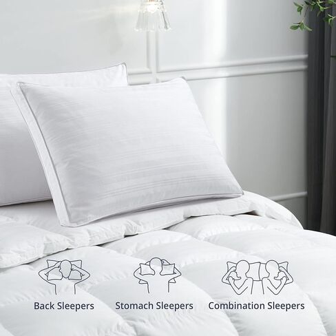 puredown® Goose Feather Down Pillow with 2 Pillowcases, Soft Fluffy Medium Firm Luxury Hotel Collection Pillow for Sleeping, Bed Pillows Queen Size Set of 2 for Side Back, Stomach or Sleeper. in Kuwait
