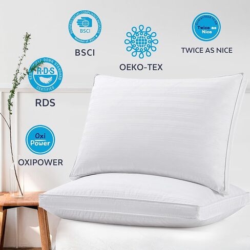 puredown® Goose Feather Down Pillow with 2 Pillowcases, Soft Fluffy Medium Firm Luxury Hotel Collection Pillow for Sleeping, Bed Pillows Queen Size Set of 2 for Side Back, Stomach or Sleeper. in Kuwait