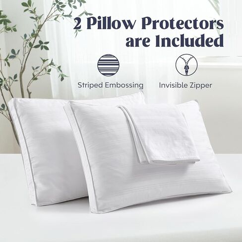 puredown® Goose Feather Down Pillow with 2 Pillowcases, Soft Fluffy Medium Firm Luxury Hotel Collection Pillow for Sleeping, Bed Pillows Queen Size Set of 2 for Side Back, Stomach or Sleeper. in Kuwait