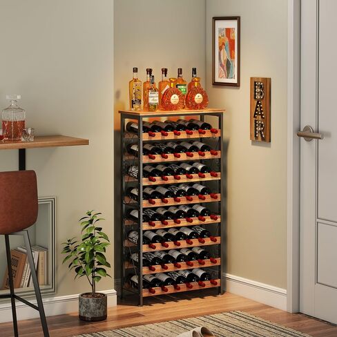 64 Bottles Wine Rack Freestanding Floor with Wooden Top, Wine Bottle Rack Wine Holder Wine Storage Shelf for Kitchen Bar Pantry, Tall Wine Cabinet Stand Display 31.85''L X 10.6''W X 47.95''H in Kuwait