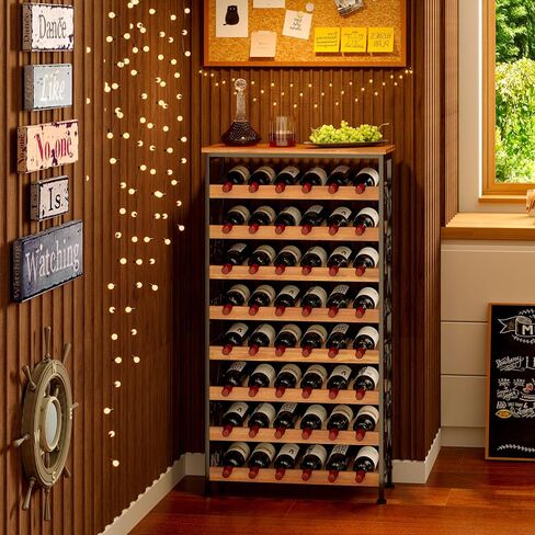 64 Bottles Wine Rack Freestanding Floor with Wooden Top, Wine Bottle Rack Wine Holder Wine Storage Shelf for Kitchen Bar Pantry, Tall Wine Cabinet Stand Display 31.85''L X 10.6''W X 47.95''H in Kuwait