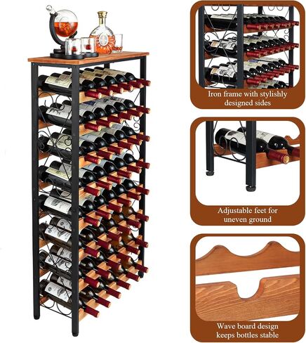 64 Bottles Wine Rack Freestanding Floor with Wooden Top, Wine Bottle Rack Wine Holder Wine Storage Shelf for Kitchen Bar Pantry, Tall Wine Cabinet Stand Display 31.85''L X 10.6''W X 47.95''H in Kuwait
