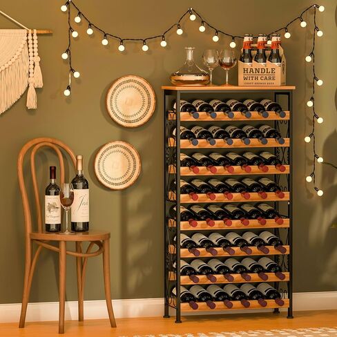 64 Bottles Wine Rack Freestanding Floor with Wooden Top, Wine Bottle Rack Wine Holder Wine Storage Shelf for Kitchen Bar Pantry, Tall Wine Cabinet Stand Display 31.85''L X 10.6''W X 47.95''H in Kuwait