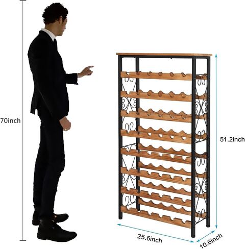 64 Bottles Wine Rack Freestanding Floor with Wooden Top, Wine Bottle Rack Wine Holder Wine Storage Shelf for Kitchen Bar Pantry, Tall Wine Cabinet Stand Display 31.85''L X 10.6''W X 47.95''H in Kuwait