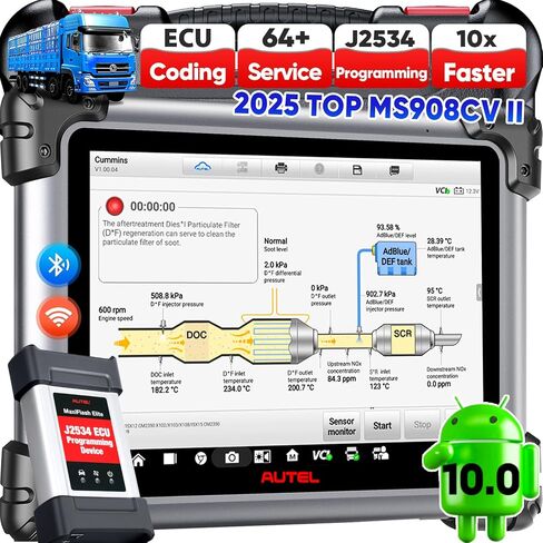 2025 Autel MaxiSYS CV MS908CV II Heavy Duty Truck Scanner, Same as MS909CV Up of MS908CV, J2534 Programmer, Coding, Semi Truck Full System Diagnostic Tool, Bidirectional Diesel Scan Tool w/ 64+ Resets in Saudi Arabia
