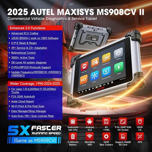 2025 Autel MaxiSYS CV MS908CV II Heavy Duty Truck Scanner, Same as MS909CV Up of MS908CV, J2534 Programmer, Coding, Semi Truck Full System Diagnostic Tool, Bidirectional Diesel Scan Tool w/ 64+ Resets in Saudi Arabia