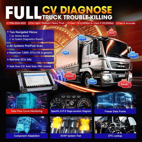 2025 Autel MaxiSYS CV MS908CV II Heavy Duty Truck Scanner, Same as MS909CV Up of MS908CV, J2534 Programmer, Coding, Semi Truck Full System Diagnostic Tool, Bidirectional Diesel Scan Tool w/ 64+ Resets in Saudi Arabia