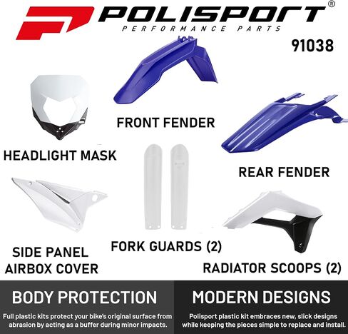 Polisport Motocross (MX) طقم إندورو البلاستيكي المتماثل لـ Sherco SE(R)/SEF(R) (2017-23) الدراجة الترابية - جودة OEM، متينة ومرنة ومثالية - أزرق/أبيض/أسود in Saudi Arabia