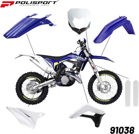 Polisport Motocross (MX) طقم إندورو البلاستيكي المتماثل لـ Sherco SE(R)/SEF(R) (2017-23) الدراجة الترابية - جودة OEM، متينة ومرنة ومثالية - أزرق/أبيض/أسود in Saudi Arabia