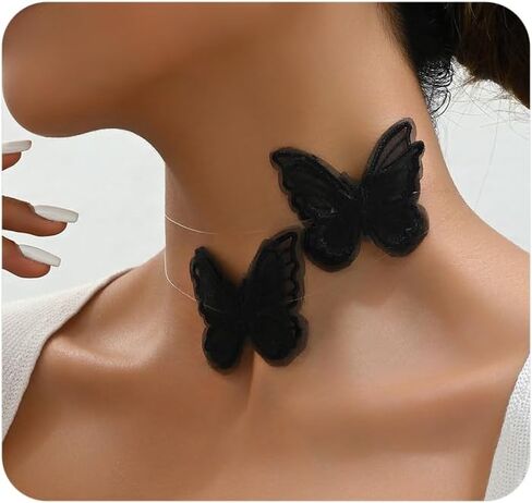 White Lace Butterfly Choker Necklace for Women,Striking Statement Insect Fabric Adjustable Necklace,Simple Gathering Anniversary Jewelry Gifts in Kuwait