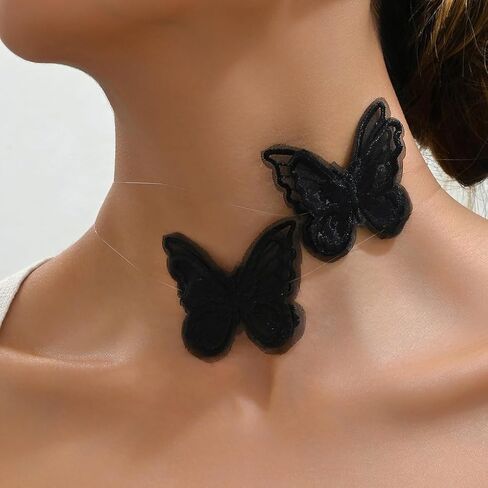 White Lace Butterfly Choker Necklace for Women,Striking Statement Insect Fabric Adjustable Necklace,Simple Gathering Anniversary Jewelry Gifts in Kuwait
