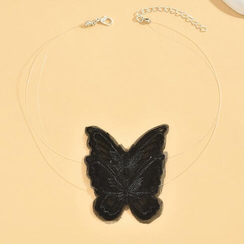 White Lace Butterfly Choker Necklace for Women,Striking Statement Insect Fabric Adjustable Necklace,Simple Gathering Anniversary Jewelry Gifts in Kuwait