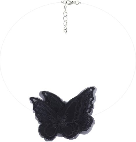 White Lace Butterfly Choker Necklace for Women,Striking Statement Insect Fabric Adjustable Necklace,Simple Gathering Anniversary Jewelry Gifts in Kuwait