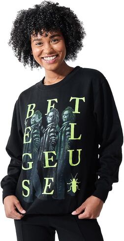 سترة Beetlejuice Betelgeuse Scattered Name للسيدات ذات رقبة دائرية سوداء وأكمام طويلة in Saudi Arabia