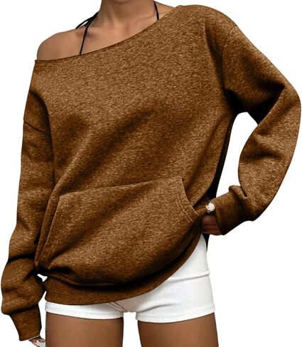 Women Off The Shoulder Sweatshirt Casual Crewneck Sweatshirts Long Sleeve Pullover Tops Comfy Oversized Sweatshirts Y2K in Saudi Arabia