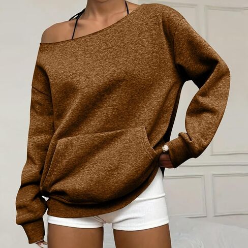 Women Off The Shoulder Sweatshirt Casual Crewneck Sweatshirts Long Sleeve Pullover Tops Comfy Oversized Sweatshirts Y2K in Saudi Arabia