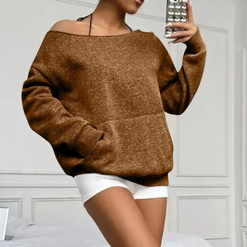 Women Off The Shoulder Sweatshirt Casual Crewneck Sweatshirts Long Sleeve Pullover Tops Comfy Oversized Sweatshirts Y2K in Saudi Arabia
